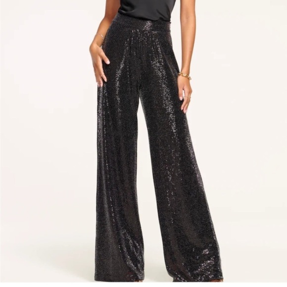 Elegant Black Sequin Wide-Leg Pants - Picture 1 of 9